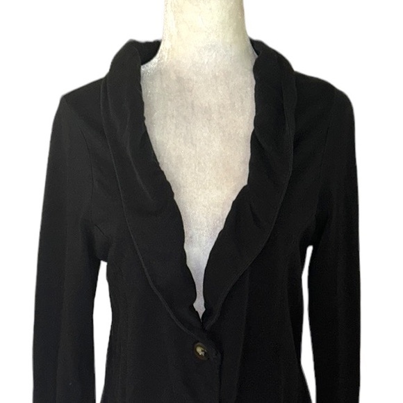 Lilla P Black Knit Ruffle Button Front Collar Jacket Cardigan Blazer - S - Picture 2 of 11